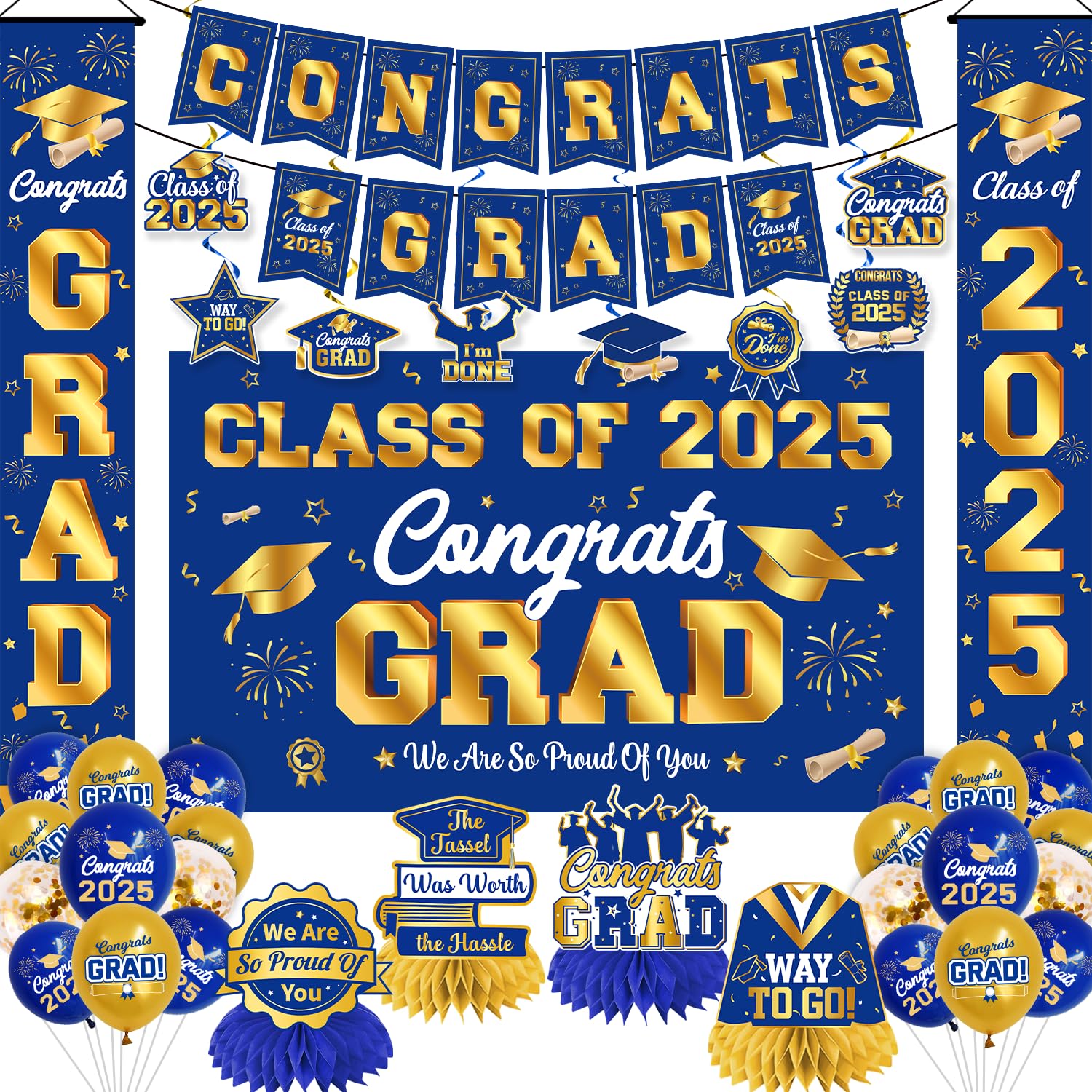Graduation Decorations Class of 2025 Blue and Gold Graduation Party ...