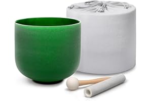 ALIOTH Green 7 inch F Note Crystal Singing Bowl Heart Chakra with Heavy Duty Carry Case Bag and Singing Bowl Mallet