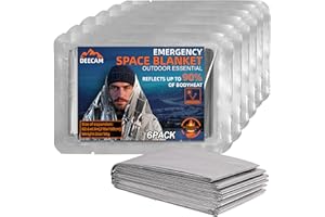 Deecam (Pack of 6) Emergency Space Blankets, Mylar Thermal Survival Blankets Foil Camping Emergency Heat Reflective Blanket f