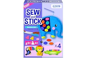 EZCRA Easy Arts and Crafts for Kids - No Mess Sewing Kit for Kids - 4 Easy to Do Cute Animals Sewing Projects - Fun Felt Stickers - Tools with Instruction - Gifts for Boys and Girls Age 4,5,6,7,8