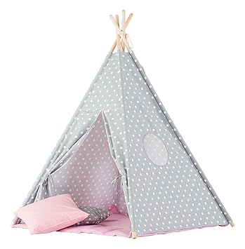 Wigiwama Pois Gris Teepee Avec Tapis Rose Amazonfr Bébés
