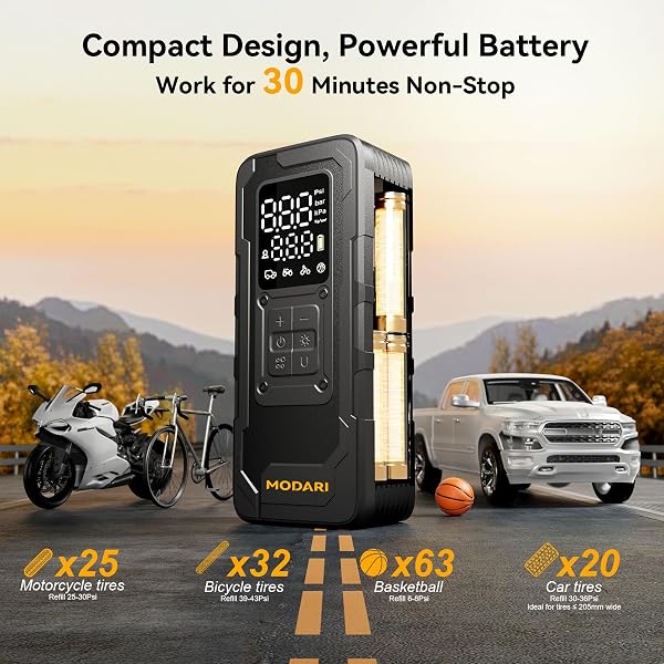 MODARI TIRE INFLATOR PORTABLE AIR COMPRESSOR – 4X FASTER 160 PSI PORTABLE AIR PUMP FOR CARS – CORDLESS TIRE INFLATORS WITH GAUGE – PORTABLE TIRE INFLATOR FOR CAR, PICKUP, BIKE AND MORE