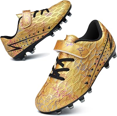 Hanani Boys Girls Football Boots FG/AG Kids Soccer Shoes Unisex Gold