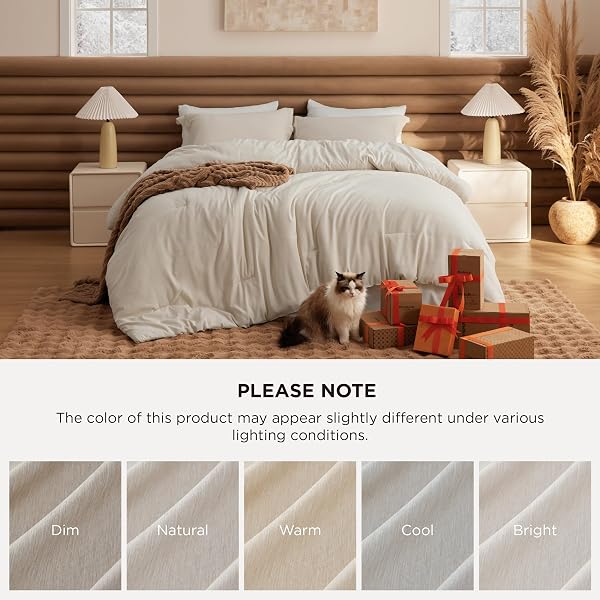 BEDSURE QUEEN COMFORTER SET – BEIGE SOFT BEDDING FOR ALL SEASONS, CATIONIC DYED BED SET, 3 PIECES, 1 QUEEN SIZE COMFORTER (90″X90″) AND 2 PILLOW SHAMS (20″X26″+2″)