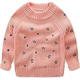 Mud Kingdom Girls Sweater Pullover Crew Neck Warm Embroidered Star Patterns Christmas Knitwear
