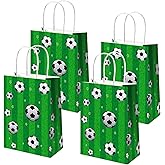 Zonon 16 Pcs Soccer Goodie Bags Soccer Themed Party Favors, Printed Snack Bags with Handles for Birthday Decorations Sports Event Treats