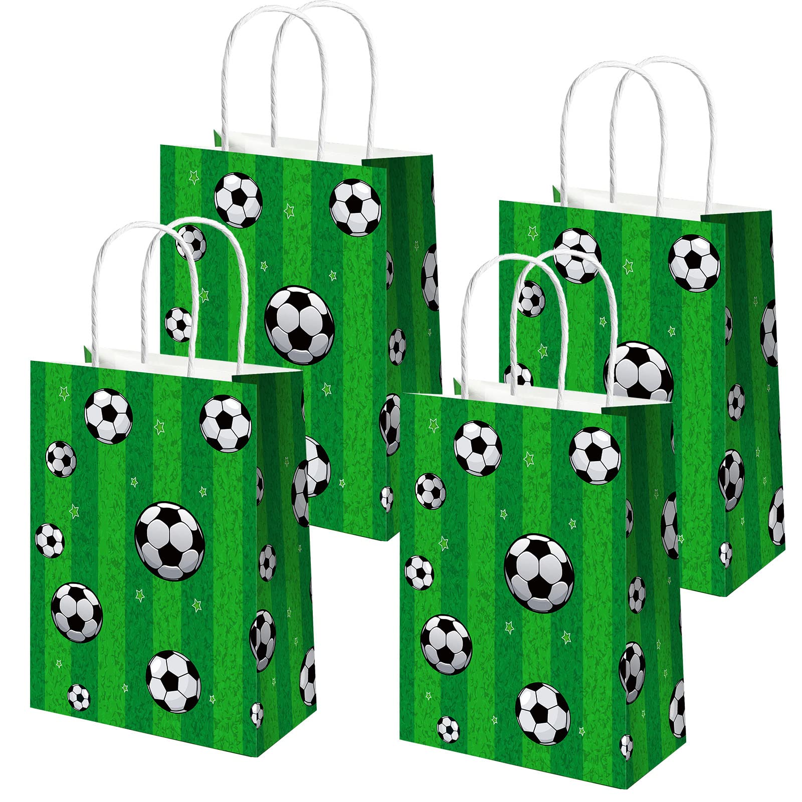 Zonon 16 Pcs Soccer Goodie Bags Soccer Themed Party Favors, Printed Snack Bags with Handles for Birthday Decorations Sports Event Treats