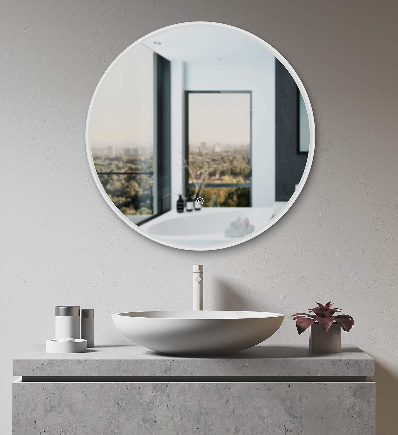 Cottbus LED Illuminated Round Bathroom Mirror, 60 cm, Bathroom Mirror with Light, Energy Class A+, Milchglas, 60L x 60W cm - Image 3