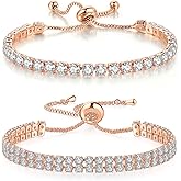 Tennis Bracelets for Women White Gold Plated Diamond AAA+ Cubic Zirconia CZ Dainty Classic Adjustable Slider Bracelet Silver Fashion Jewelry Wedding Gift
