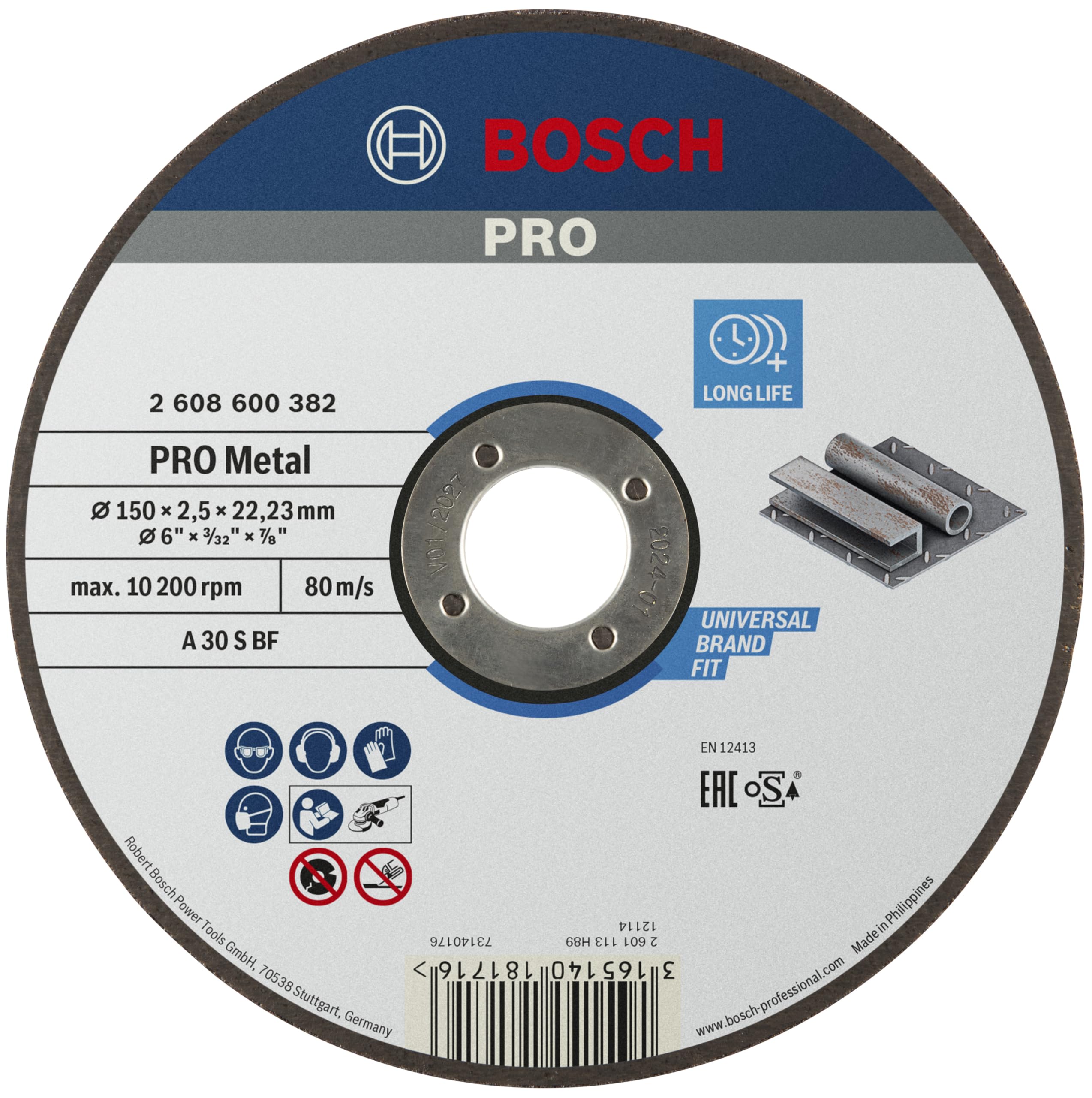 Bosch Professional Expert for Metal Straight Cutting Disc (Metal, Steel, A 30 S BF, Diameter 150 mm, 2.5 mm, Accessories Angle Grinder)