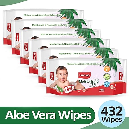 LuvLap Paraben Free Baby Wipes with Aloe Vera (72 Wipes/Pack, Pack of 6)