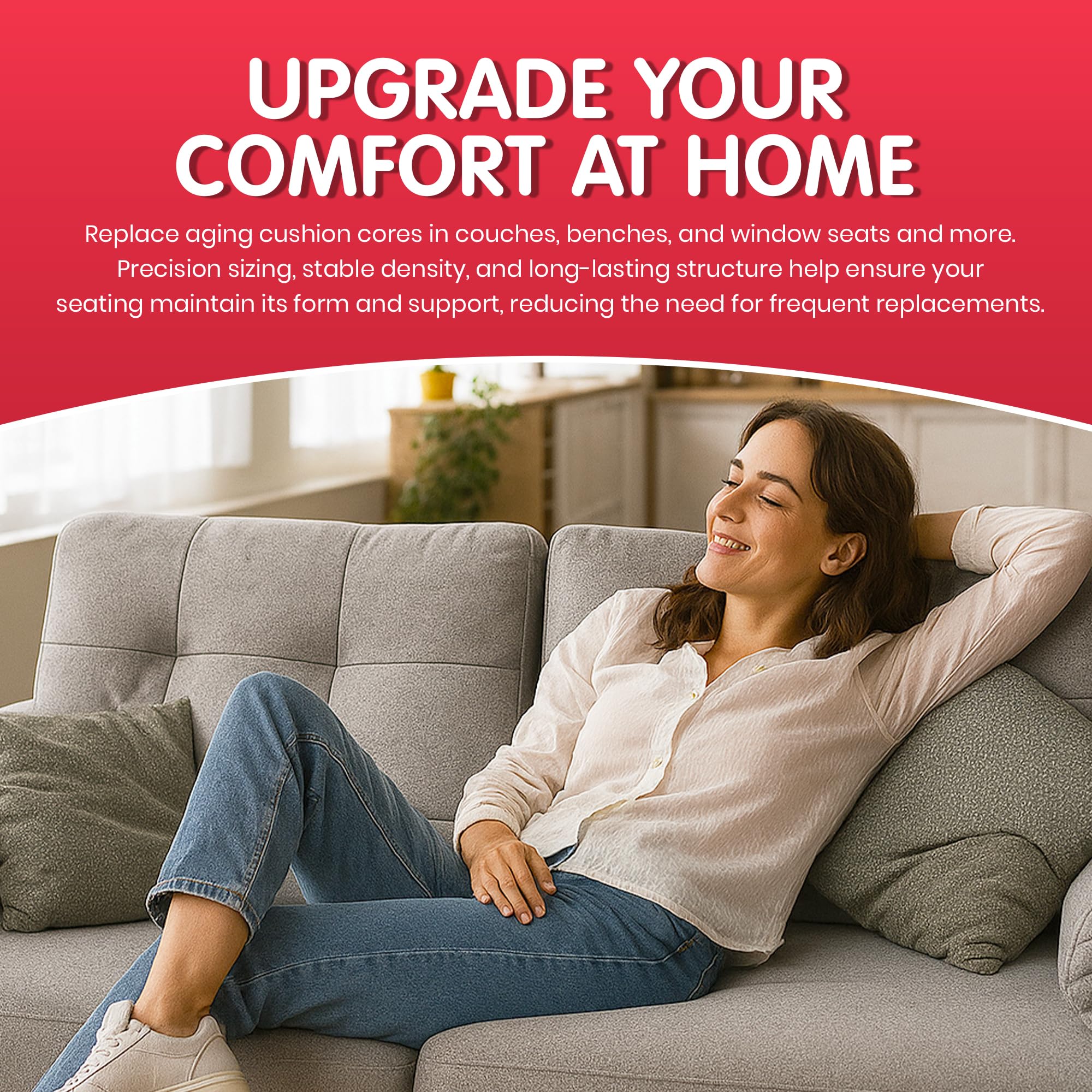 FOAMYFOAM High Density 3 inch Thick, 24 inch Wide, 72 inch Long Upholstery Foam, Cushion Replacement