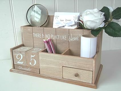 Grey Wooden Letter Rack Drawer Shabby Chic Vintage Tray Desk
