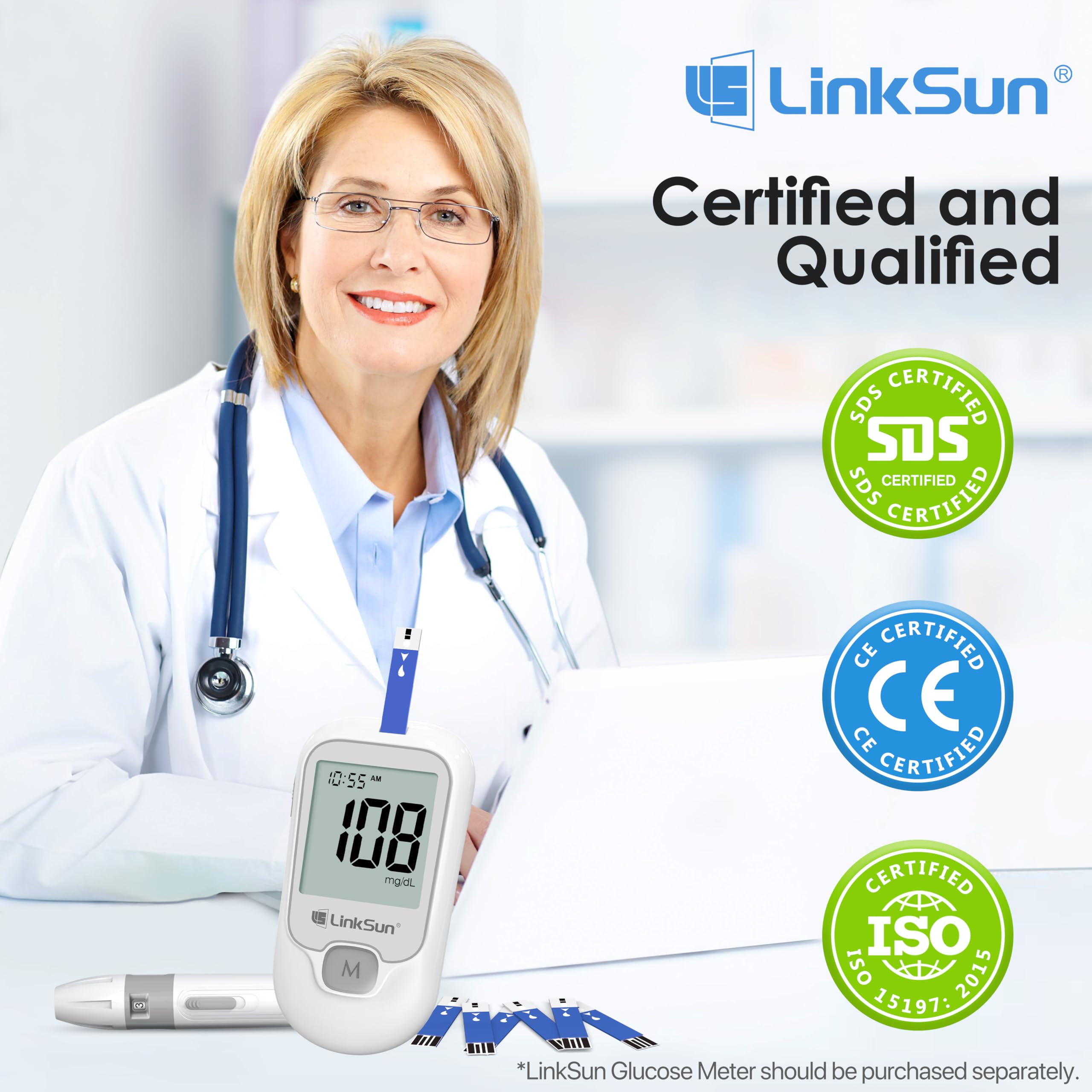 Diabetic Blood Test Strips*100, Used for G-425-1,G-425-2V, G-425-3, G-427B Blood Glucose Monitor Only, 0.7μl Blood Sample, Accurate Measurement, Results in 5 Seconds, 2 Bottles of 50 Pc