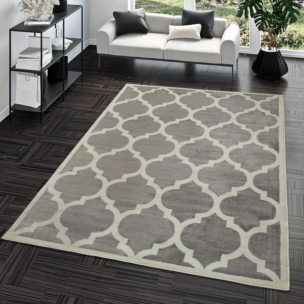 TT Home Alfombra De Salón Moderna De Pelo Corto Diseño Marroquí para Interior En Gris