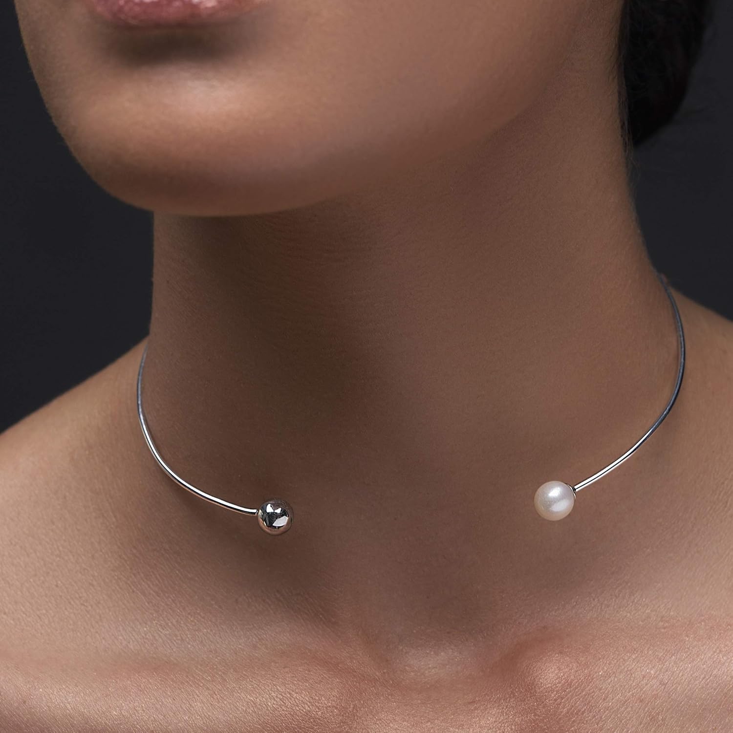 Amazon.com: Open choker necklace gift, pearl necklace, bridal necklace,  wedding necklace, sterling silver choker necklace, minimalist necklace  chocker: Handmade