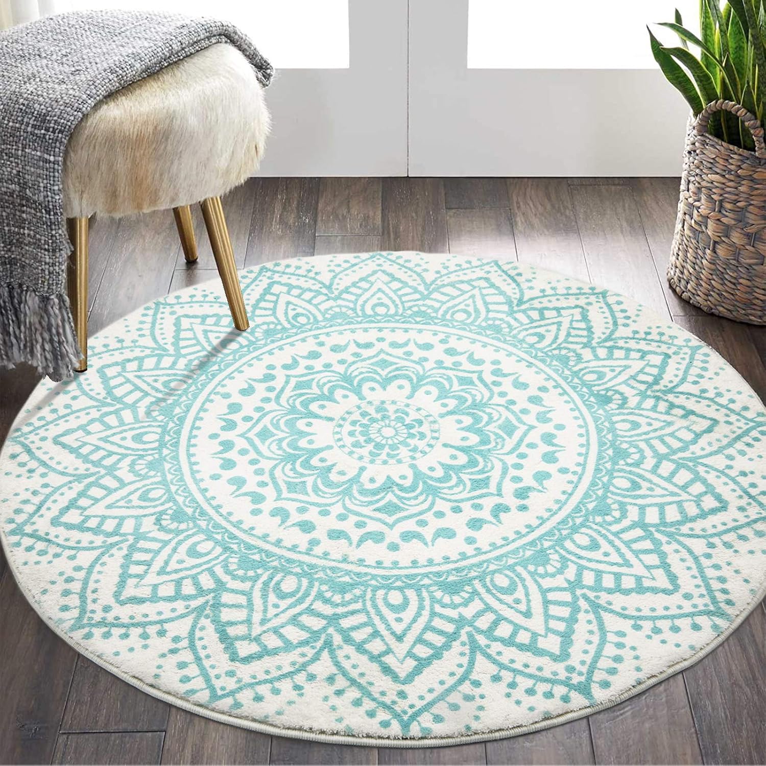 HEBE 4 Ft Round Area Rug Mandala Boho Throw Rugs Circle Carpet Non Slip Area Round