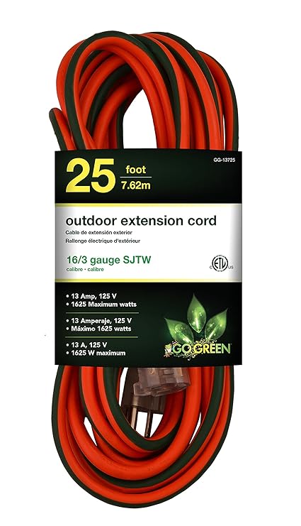 GoGreen Power GG-13725 - 16/3 25 SJTW Outdoor Extension Cord - Lighted End