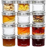 4 Oz Mason Jars Glass Mini Canning Jelly Jars with Airtight Regular Mouth Lids & Band, Quilted Crystal Jars for Jams…