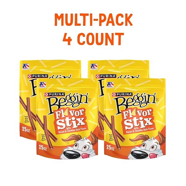 BEGGIN’ FLAVOR STIX TREATS FOR DOGS WITH BACON AND CHEDDAR JACK FLAVOR – 25 OZ. POUCH