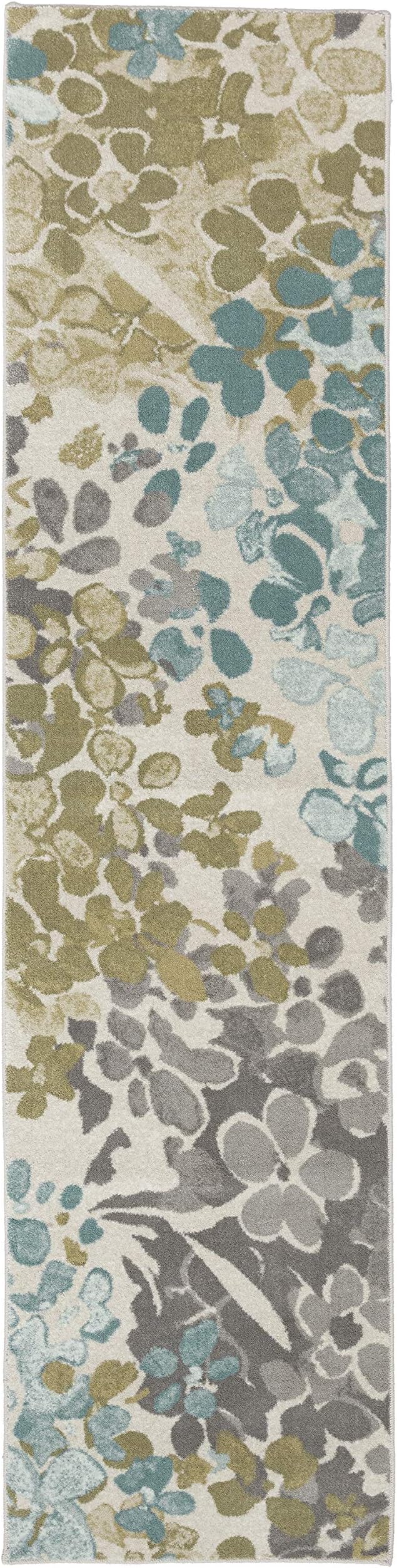 Mohawk Home Aurora Radiance Aqua Abstract Floral Runner Area Rug, 2'x8', Blue/Green