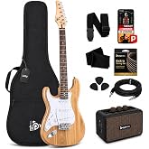 Pyle Left Handed Electric Guitar and Amp Kit - Full Size 39" Starter Kit with Wearable Bluetooth Amplifier, 1/4&rdquo; Cable, Zip Case, Strap, Strings, Picks, Cleaning Cloth, ST-Style (Natural Lefty)