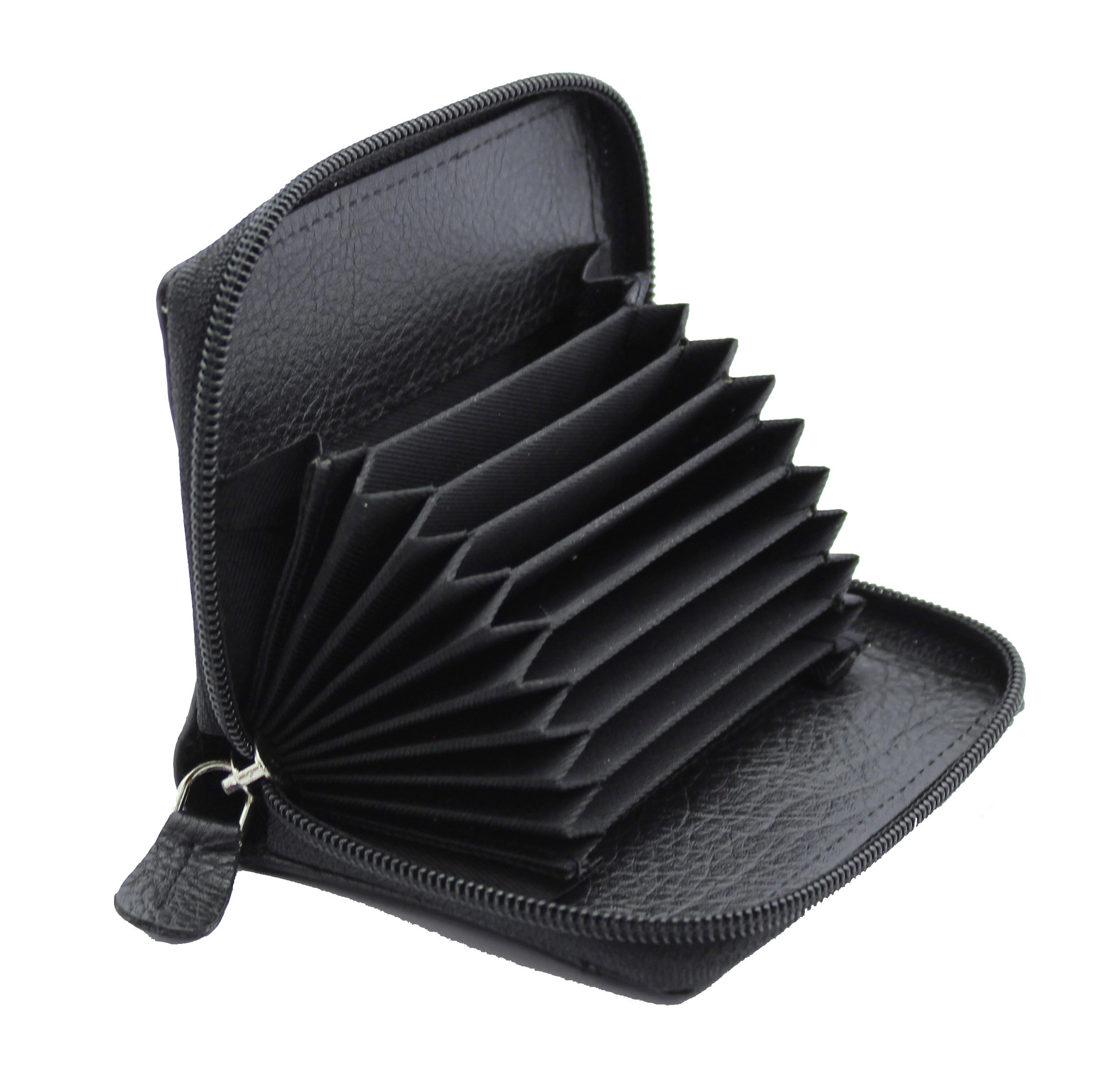 STARHIDE Womens Small Leather Fan Concertina Palm Credit Card Holder 1234 (Black)