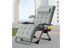 Suteck Zero Gravity Chair, Reclining Camping Lounge Chair with Aluminum Alloy Lock, Folding Patio Recliner w/Removable Pad, Adjustable Headrest and Side Tray for Outdoor Patio, Lawn, and Camping