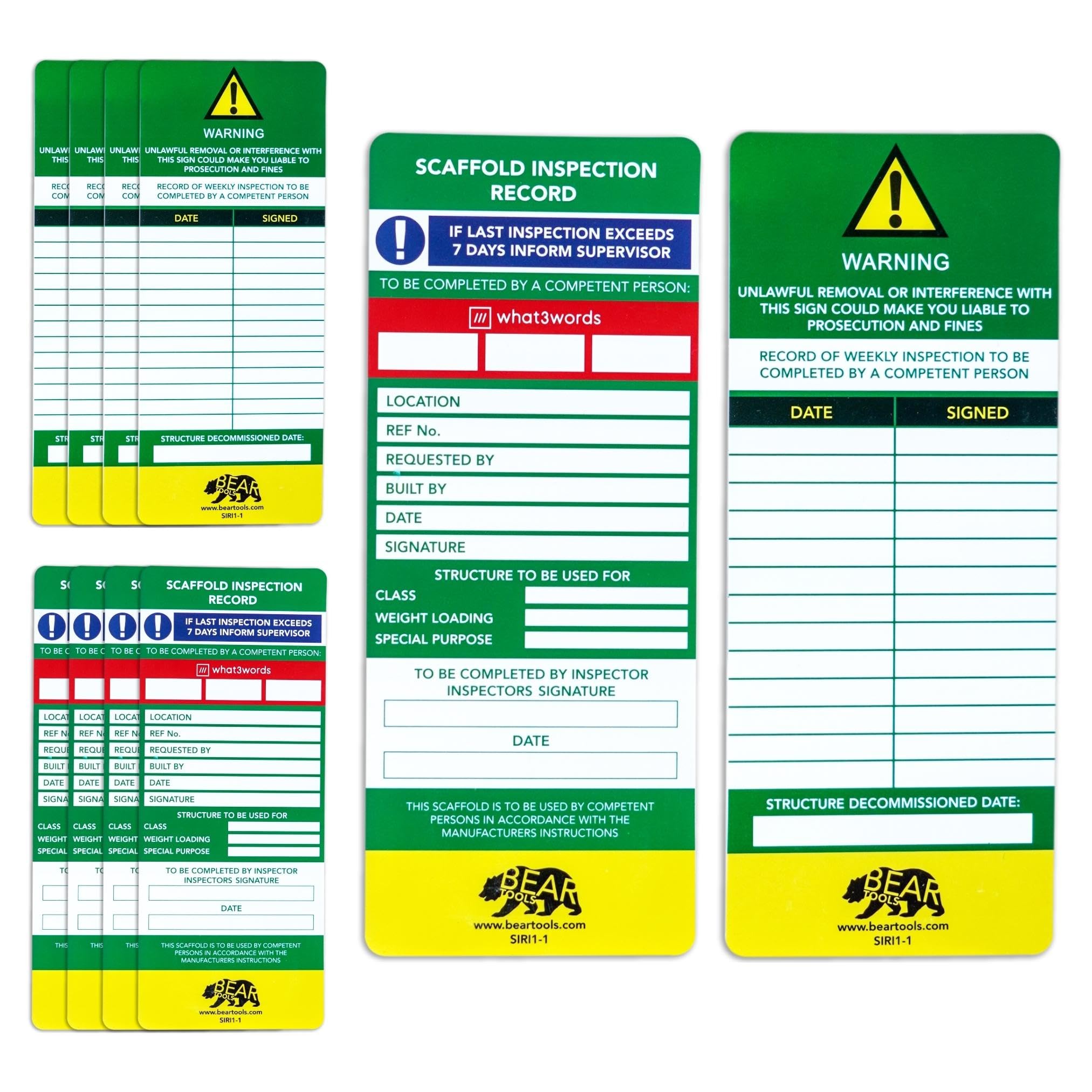 BearTOOLS Scaffold Inspection Record Kit Clear Easy Access Quality Waterproof (10 Inserts (Only))