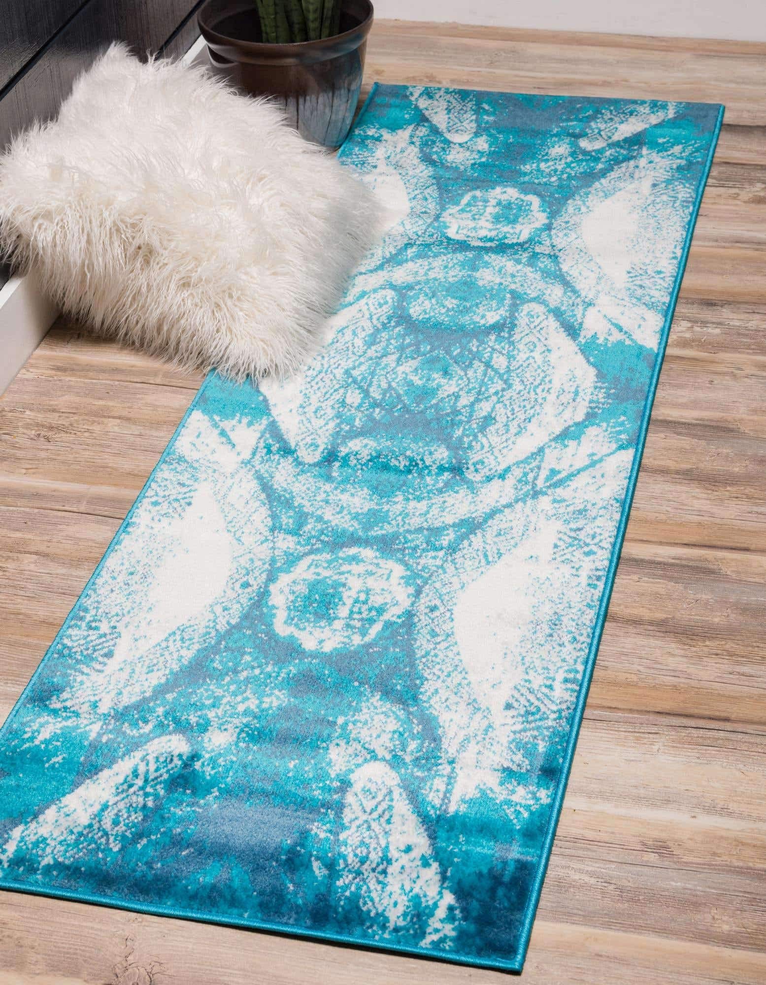Unique Loom Sofia Collection Traditional Vintage Runner Rug, 2' x 13', Turquoise/Ivory