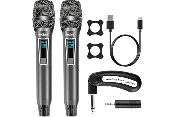 AODICEN Wireless Karaoke Microphone, No Delay Handheld Microphone System with Rechargeable Receiver, Suitable for Singing, Teaching, Church, Weddings, and DJ Events (Black, 2 Microphone)