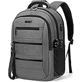GMAK Travel Laptop Backpack for Men & Women, Business Anti Theft Laptops Backpacks with USB Charging Port, Fits 15.6 Inch Notebook, Water Resistant College School Computer Bag for Travel Sports, Grey