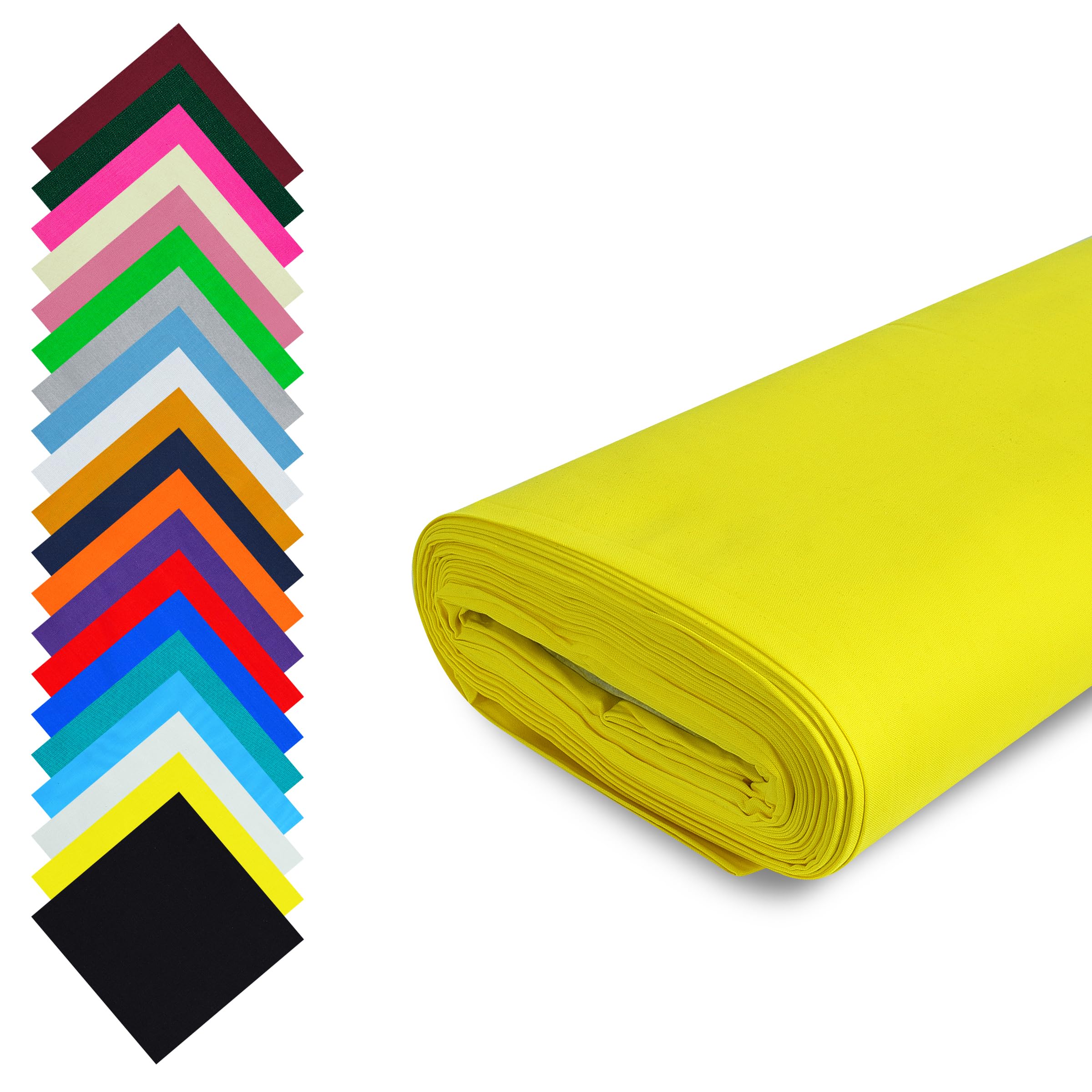 Fashion Track Yellow Fabric Cotton by The Metre UK - 58 Inches / 147.5 cm Wide - 100% Cotton Fabric Plain - 60 Square - Available in 20 Colours and 5 Sizes (1 Metre, Yellow)