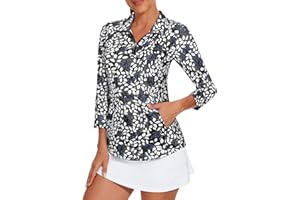 Viracy 3/4 Sleeve Womens Golf Shirts Quick Dry Quarter Zip Workout Tennis Polo Tops with Pocket