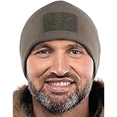 2SBR 2SABERS Warm Outdoor Winter Fleece Beanie with Patch Panel – Skull Watch Cap Hat Olive Green