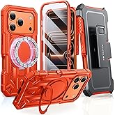 FNTCASE for iPhone 17 Pro-Max Case: with Kickstand [Built-in Screen Protector & Belt Clip] [Compatible with MagSafe] Military Grade Shockproof Rugged Hard TPU Magnetic Phone Cover Orange