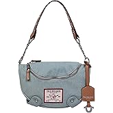 True Religion Hobo Shoulder Bag Purse, Denim Travel Handbag with Chain Strap, Light Blue