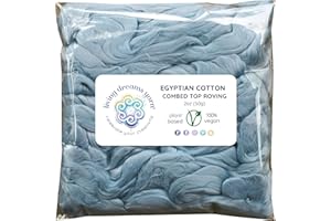 LIVING DREAMS YARN Cotton Fiber for Spinning, Blending, Felting & Fiber Arts. Soft Vegan Combed Top Roving. Glacier