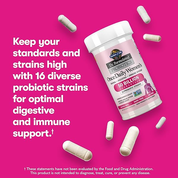 GARDEN OF LIFE ONCE DAILY DR. FORMULATED PROBIOTICS FOR WOMEN 50 BILLION CFU 16 PROBIOTIC STRAINS WITH ORGANIC PREBIOTICS FOR DIGESTIVE, VAGINAL & IMMUNE HEALTH, DAIRY FREE, SHELF STABLE 30 CAPSULES