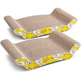 PrimePets Wave Cardboard Cat Scratcher 2 Pack, 17"x8.5" Curved Cat Lounge | Reversible Corrugated Cat Scratch Pad, Cat Couch Bed for Indoor Cats Natural Scratching Stretching Lounging, Includes Catnip