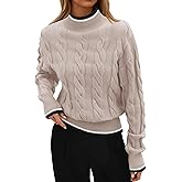 ZESICA Women's Casual Long Sleeve Mock Neck Cable Knit Contrast Color Fall 2026 Winter Chunky Pullover Sweater