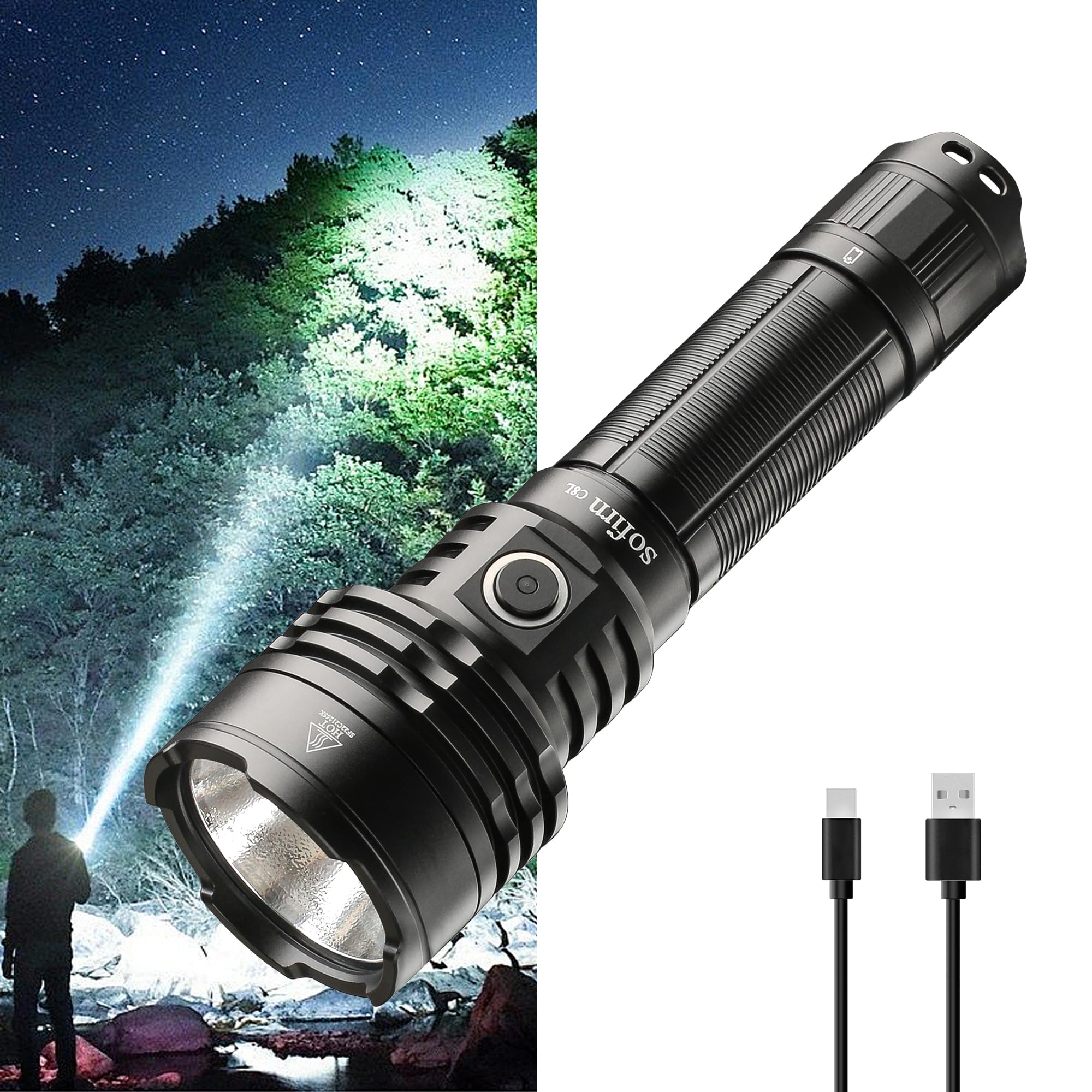 Sofirn C8L Tactical Torch 3100 Lumens Powerful Dual Switch Rechargeable Flashlight, Super Bright Led Torch USB C for Household Search, Outdoor Camping, Hiking and Mountaineering
