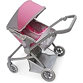 Badger Basket Voyage Twin Carriage Doll Stroller for 18 to 20-Inch Dolls with Rotating Pram Handle and Storage Features – Perfect for Little Mommies on The Go!