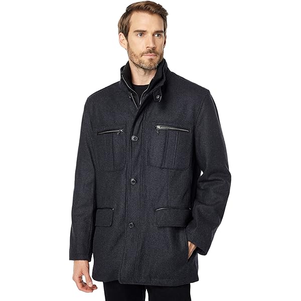 Cole Haan Wool Melton Stand Collar Jacket With Patch Pockets