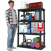 IRIS USA Plastic Storage Shelves |Made in USA| 56"H x 36"W x 18"D - Black | 4-Tier Heavy Duty Rack Organizer, 600lb Total Capacity, 150lb Per Shelf, Shelving Unit for Garage, Home, Warehouse &amp; Gym