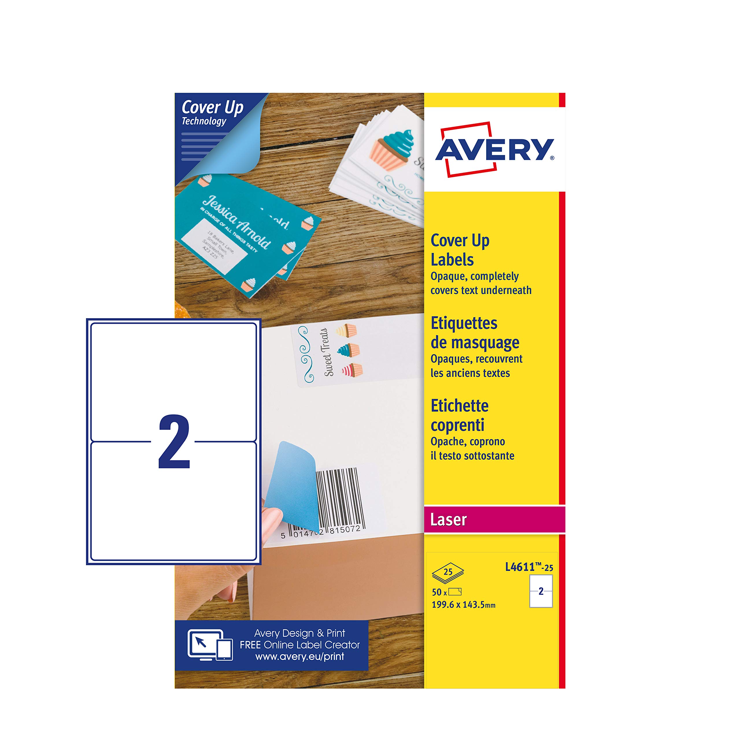 Avery L4611-25 Cover Up Labels, 199.6 x 143.5 mm