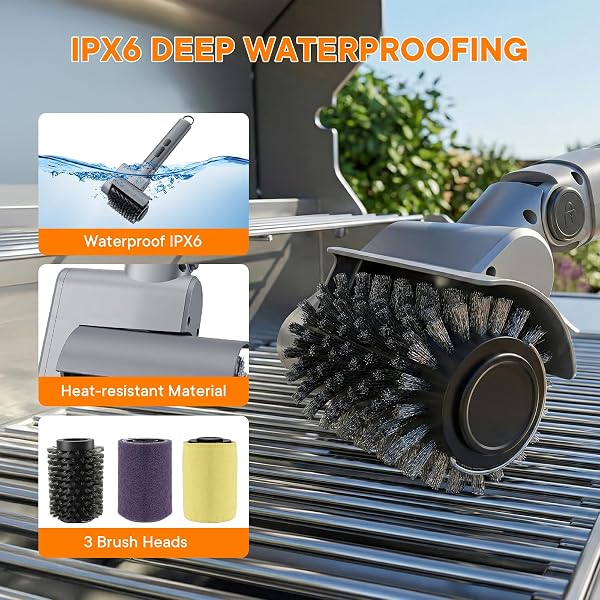 ELECTRIC GRILL BRUSH FOR OUTDOOR, RECHARGEABLE BBQ GRILL CLEANER WITH 3 HEADS,CORDLESS RECHARGEABLE GRILL BRUSH,3-SPEED-450 RPM,150 MINS RUNTIME GRILL CLEANING BRUSH