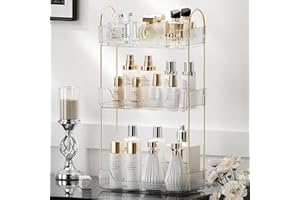 YCIA&DONE Bathroom Organizer Countertop, Makeup Storage, Skincare Cosmetic Tray Shelf, Perfume Holder Rack for Vanity Counter, Large Capacity, Easy to Install, Clean, 3 Tiers, Clear White