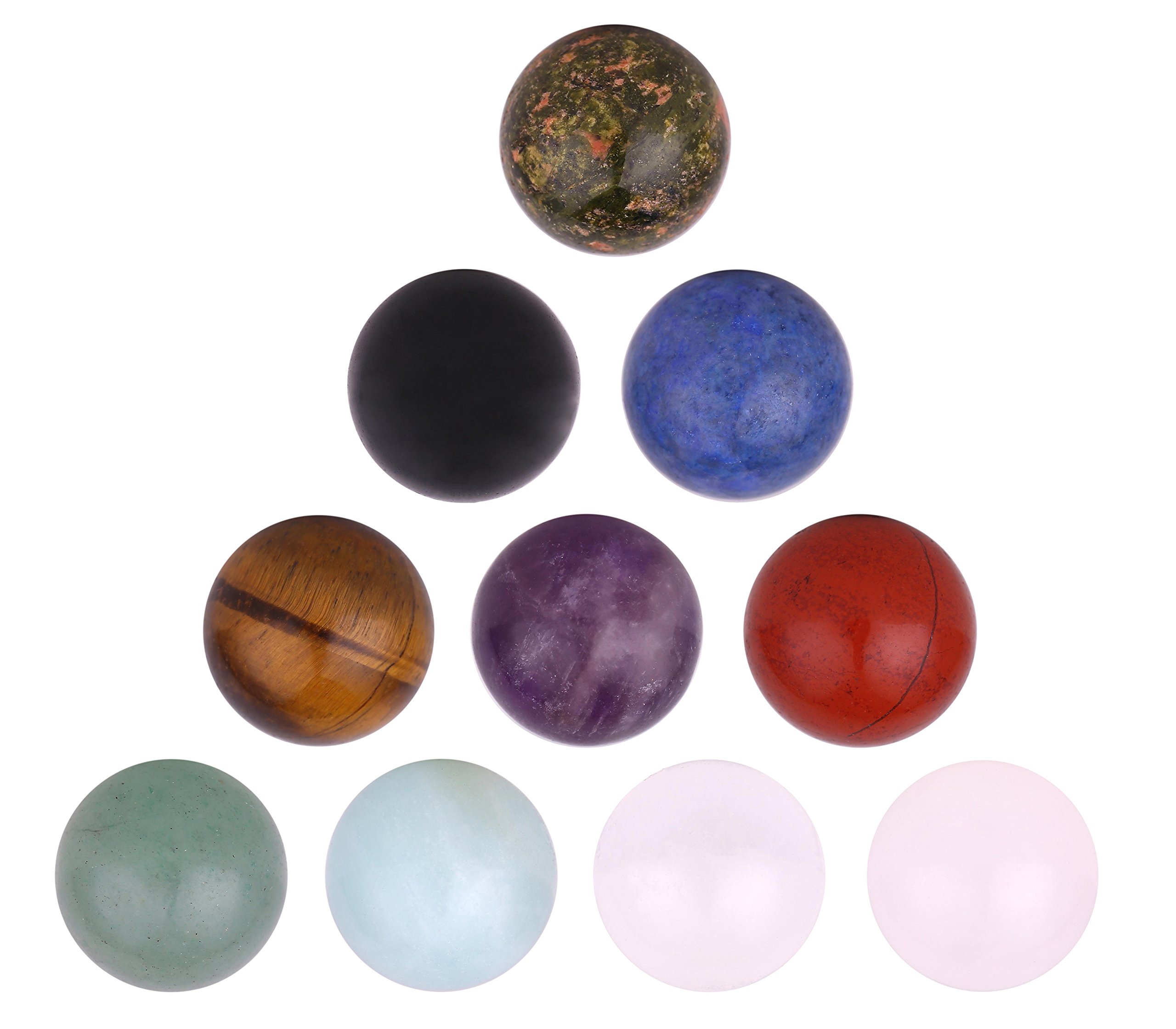 Morella 10 gemstone balls set 16 mm healing stone chakra balls for necklace pendant and for revitalization, coming in a decorative bag