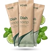 Vove Dish Soap Refills 3-Pack, Bergamot Mint &amp; Basil, Powder-to-Gel Dishwashing Liquid Refill, Plant-Based Concentrated Formula, Grease-Cutting Power, Plastic-Free Compostable Packaging, Essential oil